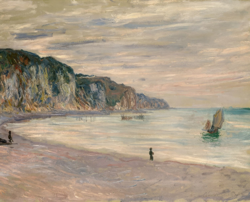 Vintage Claude Monet painting - seascape with boats, European heritage impressionism art